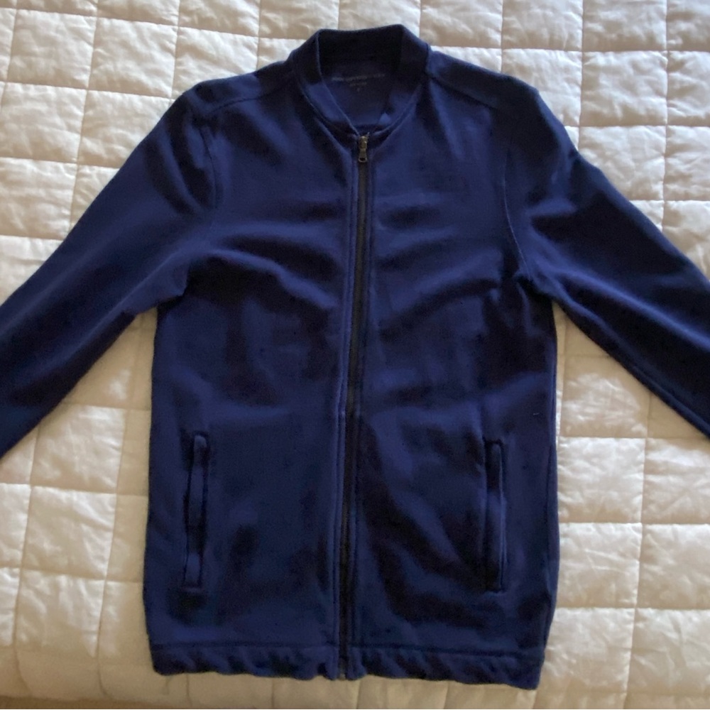 John Varvatos 100% Cotton Sz S Full Zip Up Blue Cardigan Jacket zippered pockets